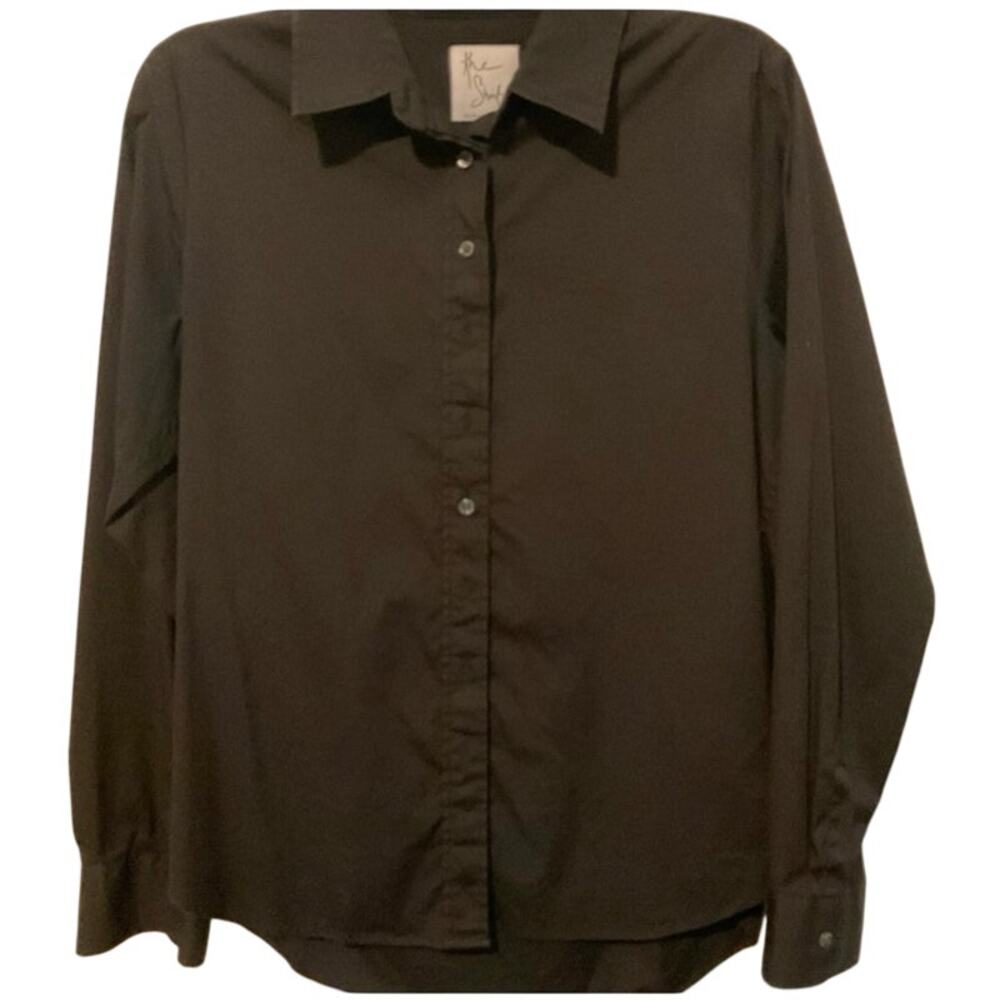 The Shirt by Rochelle Behrens Womens Button Down Blouse Size M Black Career